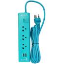 Anitech H5133-MI 3 Socket 1 Switch 2 USB Power Strip Mint