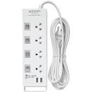 Anitech H5254-WH TIS 4 Socket 4 Switch 2 USB Power Strip White (8859221714775)