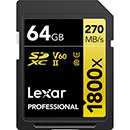 Lexar 64GB Professional 1800x SDXC UHS-II Memory Card Gold Series (LSD1800064G)